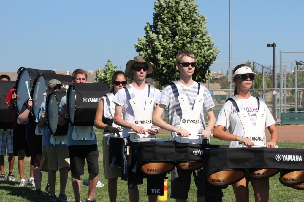 Drum line works on their marching technique PHOTO BY OLIVIA GRAHL