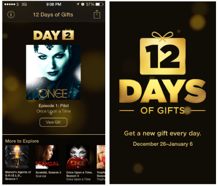 Screenshots from the 12 Days of Gifts app.