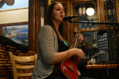 Danielle Herreid sings and plays the ukulele at Gingers open mic. 