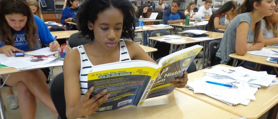 AP US History student Lauren Mitchell reading the Princeton Review book to prepare her for her upcoming AP test.