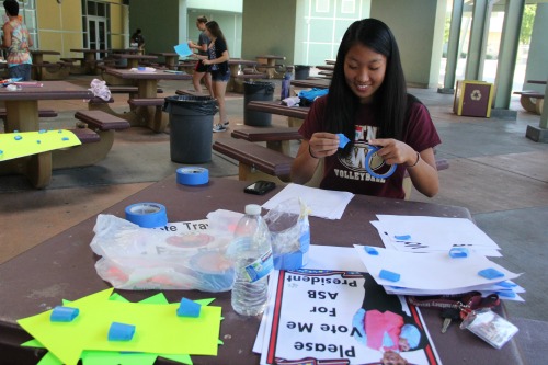 Posters are created for multiple candidates and are hung around campus.