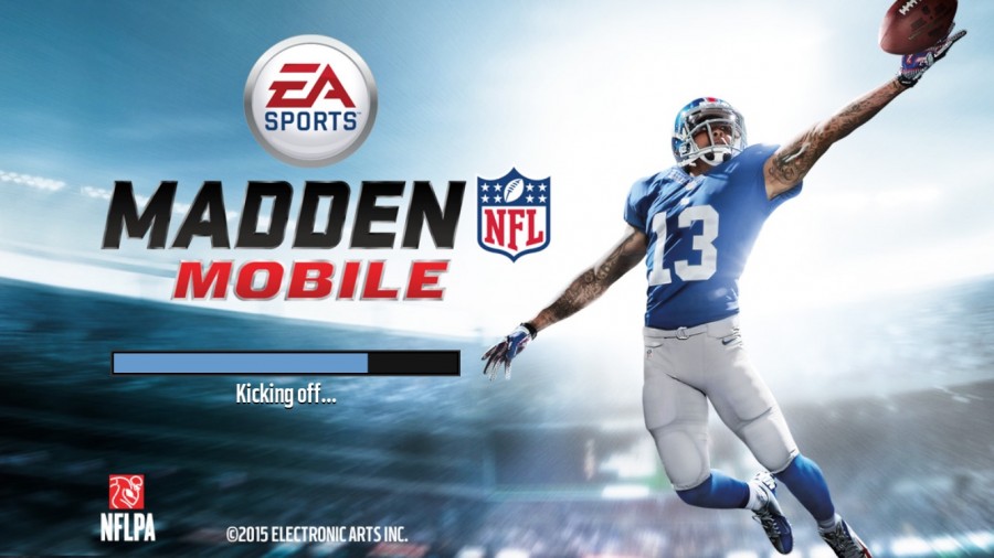 Loading screen of the new Madden app, featuring Odell Beckham Jr.s famous one-handed catch. Screenshot by Rylea Gillis.