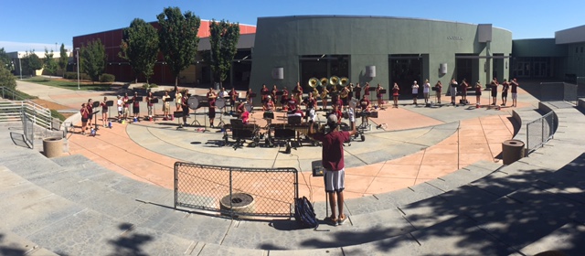 On Aug. 14, marching band rehearses at band camp for their first recital. Photo by Rachel Marquardt 