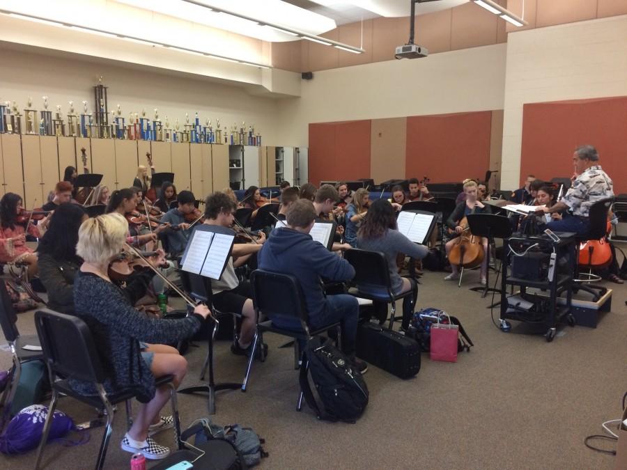 Orchestra practices for Mega Concert. Photo by Kacie Nicholson 