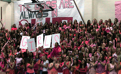 At 2015 Sadies Games rally, girls cheer for their gender. Photo by Sierra Young