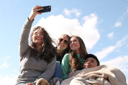 Midori Garman, Linsey Immers and Kaitlyn Townsley go on a hike with friend Chris Torneros during their afternoon off period. Photo by Olivia Grahl