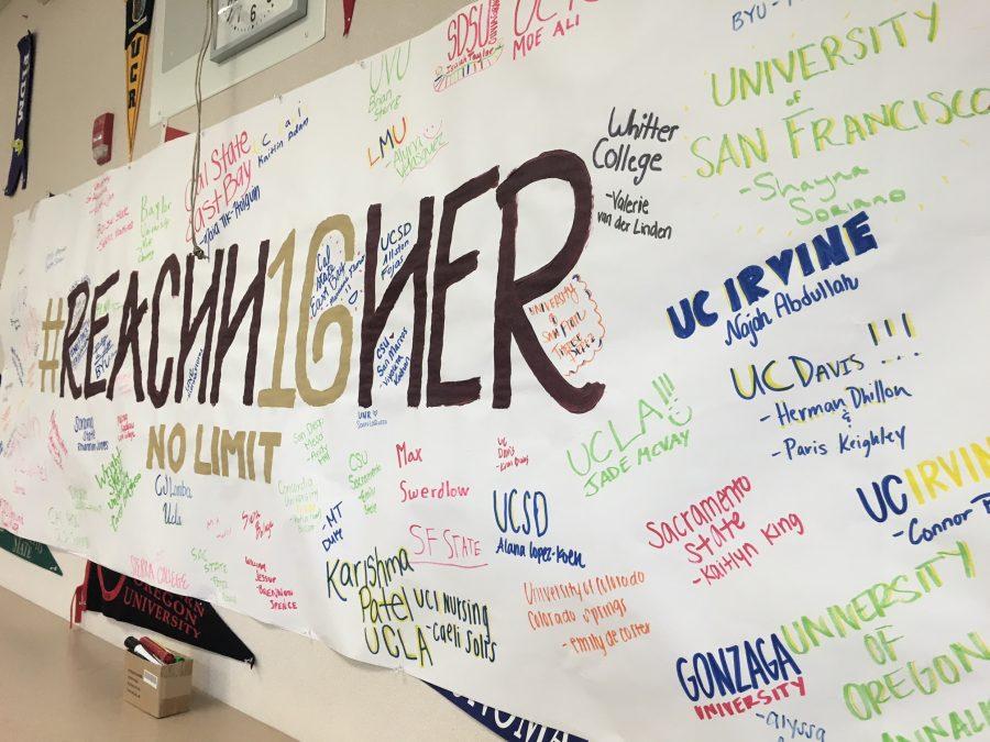Seniors signed the College Decision poster in the College and Career Center. Photo by Olivia Grahl