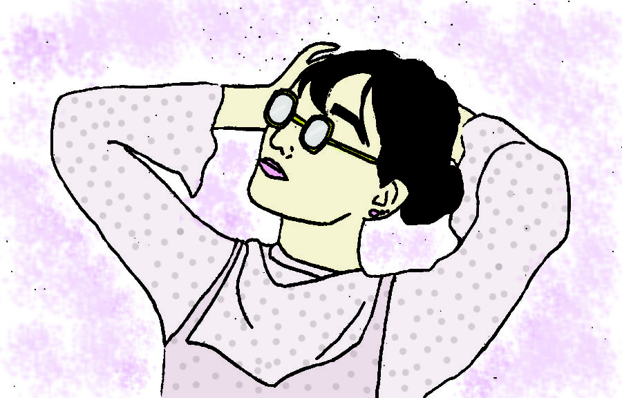 With fashion as quirky as her music, Yaeji’s signature style is comprised of large, wire-rimmed glasses, fringe-y black bangs and eclectic clothing. Illustration by Izzie Bartholomew.