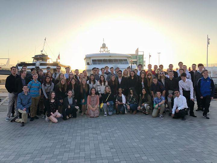 Band students pose before boarding a boat for a dinner cruise April 20. Photo by Kris Harper