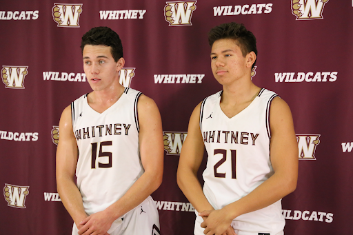 Liam and Boston Graf are interviewed by their assistant coach at the annual basketball media day.