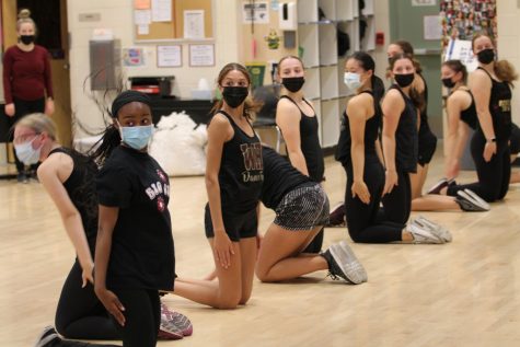 On Sept. 16 after school, the dance team practices for their Quarry Bowl performance, which will include a combined kickline with Rocklin High’s dance team. Photo by Sara Kaulahao