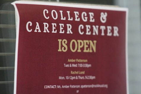 The College and Career Center is open in a new location: the library. Technicians Mrs. Amber Patterson and Rachel Lund are available to help students with concerns regarding applications. Photo by Zoe Cloud.