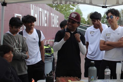 After the last home game April 18, the men’s varsity tennis team holds their senior night celebration. Photo by Jezlyn Sotelo. 