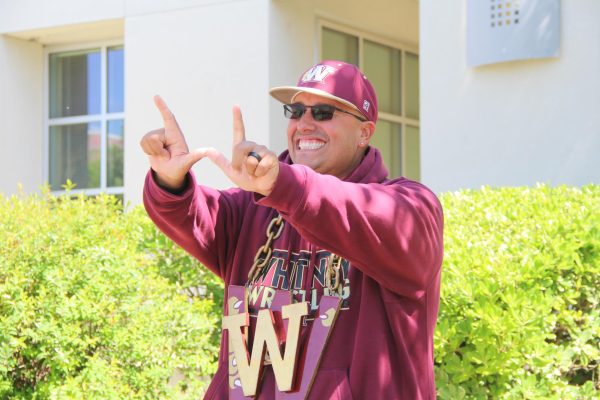 Mr. John Gonzalez wears his spinning “W” chain as a way to represent school spirit. Each Friday and for every special event or game, Gonzales (more commonly known as Mr. G) takes the chain as a way to support students. He also brings other accessories such as a big hat or a bubble machine.