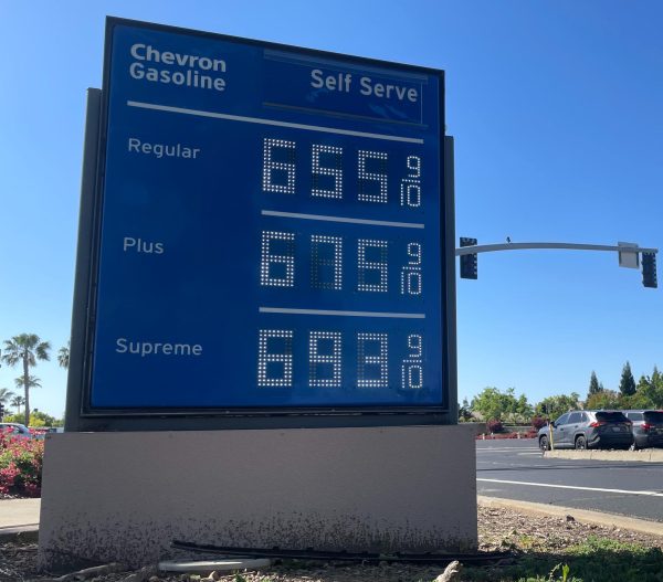 Chevron gas prices photographed in Rocklin, Calif. shown as rising. Photo by Ethan Smith