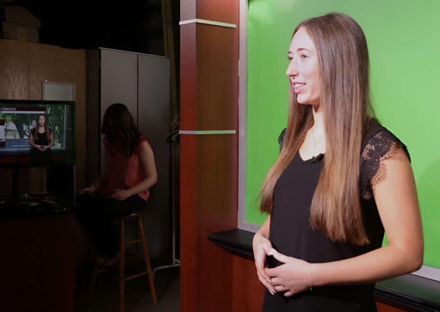 Anchoring the weather segment during the WCTV19 episode April 28, Alyssa Herl prepares before school in the broadcast studio. 